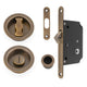Flush Fitting Round Design Bathroom Turn And Release Set With Hook Lock For Sliding Doors Antique Brass