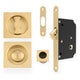 Flush Fitting Square Design Bathroom Turn And Release Set With Hook Lock For Sliding Doors PVD Satin Brass Plated