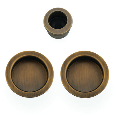 Circular Flush Handle Set For Sliding Pocket Doors Antique Brass