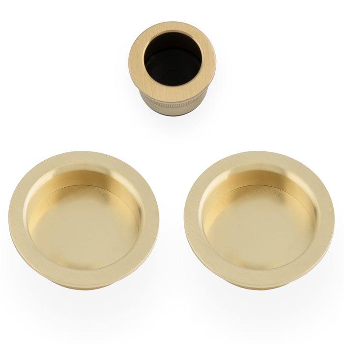 Circular Flush Handle Set For Sliding Pocket Doors PVD Satin Brass Plated