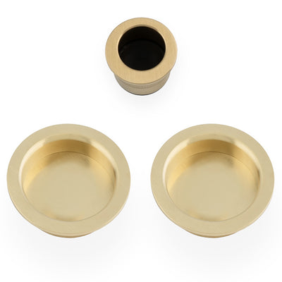 Circular Flush Handle Set For Sliding Pocket Doors PVD Satin Brass Plated