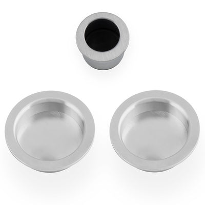 Circular Flush Handle Set For Sliding Pocket Doors Satin Chrome