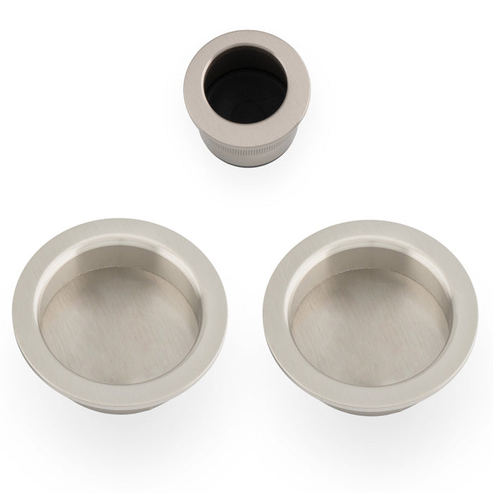 Circular Flush Handle Set For Sliding Pocket Doors Satin Nickel