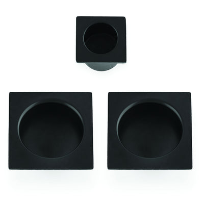 Square Flush Handle Set For Sliding Pocket Doors Matt Black