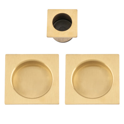 Square Flush Handle Set For Sliding Pocket Doors PVD Satin Brass Plated