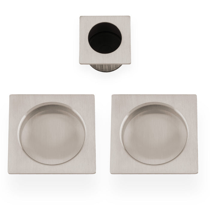 Square Flush Handle Set For Sliding Pocket Doors Satin Nickel