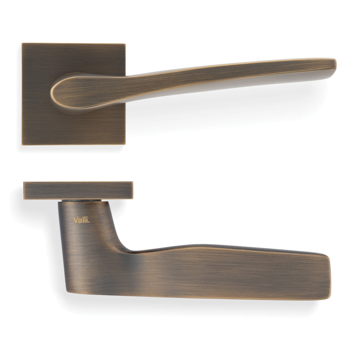 Valli Otello Lever Door Handles Square Rose Antique Brass