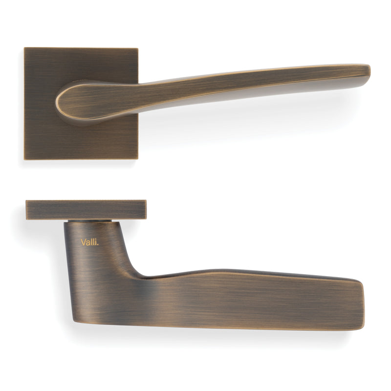 Valli Otello Lever Door Handles Square Rose Antique Brass