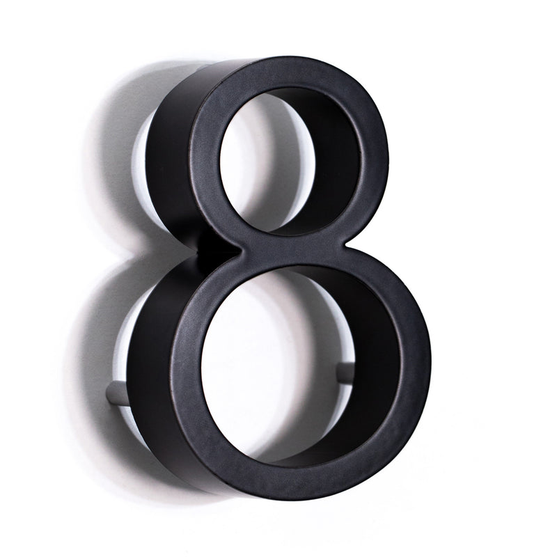 Bold Design Modern Style House / Flat Number - 100mm Height - Pin Fix - Matt Black - Number 8