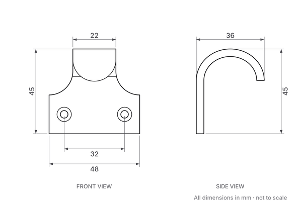 Sliding Sash Window Lift dimensions diagram - 48mm x 45mm backplate, 36mm projection