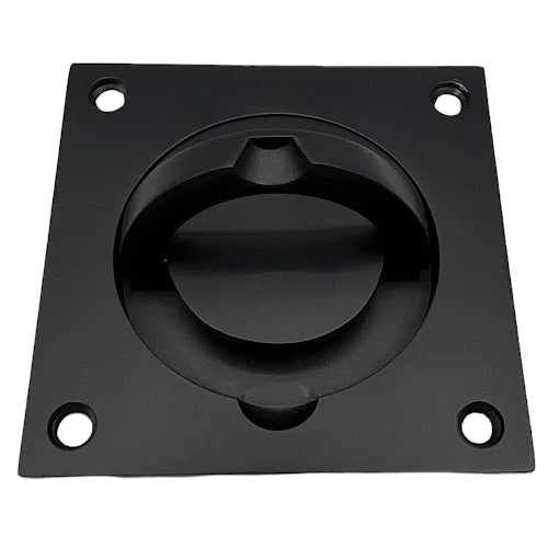 Flush Fitting Pull Out Ring Handle - Squash Court Style Door Handle - Matt Black (ring open)