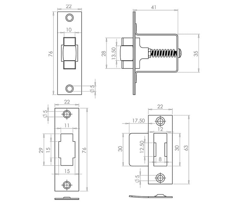 Heavy Duty Adjustable Roller Catch - JL range dimensions diagram
