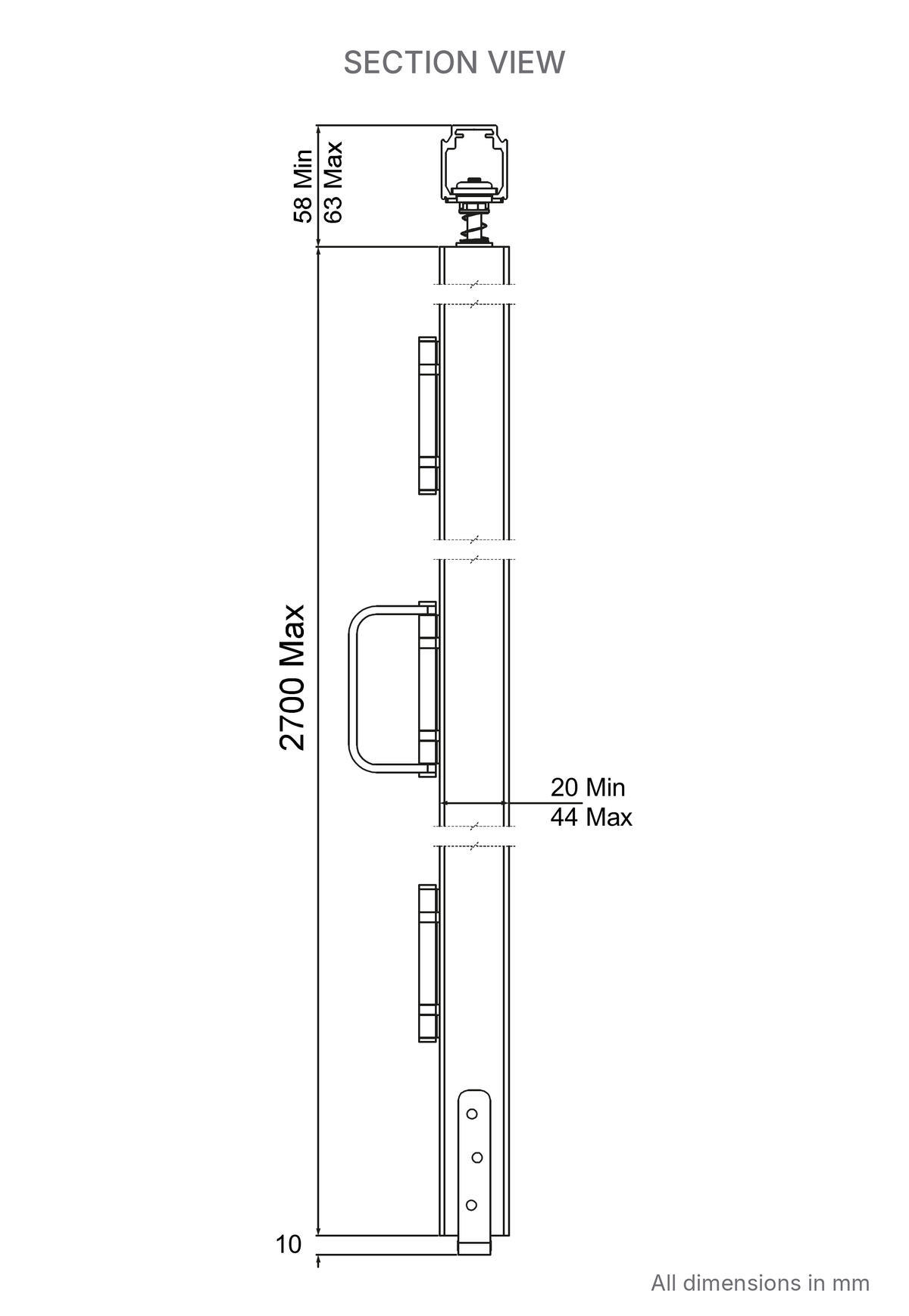 Huskyfold 30 Bi-Folding Door Kit - Section View - Dimensions
