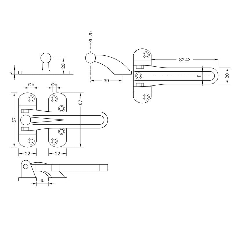 Front Door Guard (Hotel Room Guard) Dimensions Diagram