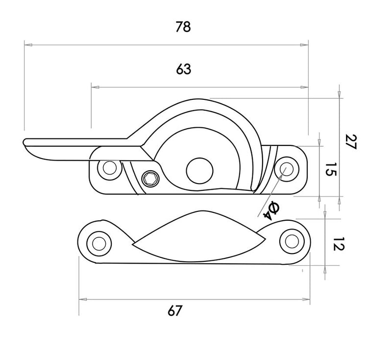 Narrow Pattern Locking Fitch Fastener - dimensions diagram