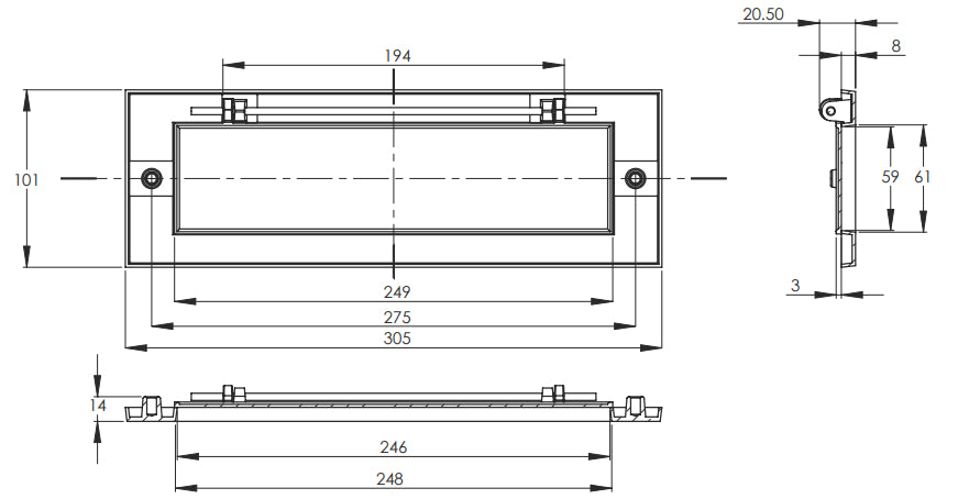 dimensions diagram large letter plate 305mm x 102mm