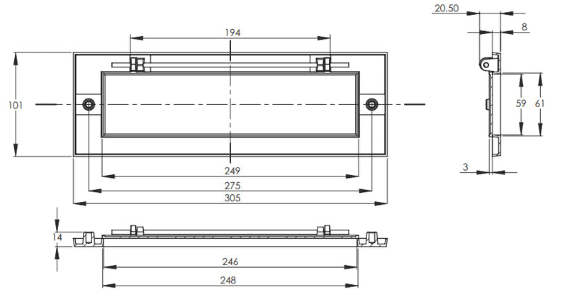 dimensions diagram large letter plate 305mm x 102mm