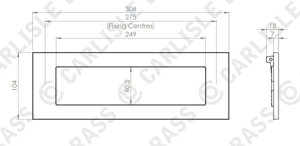 Diagram of 305mm x 102mm letterplate