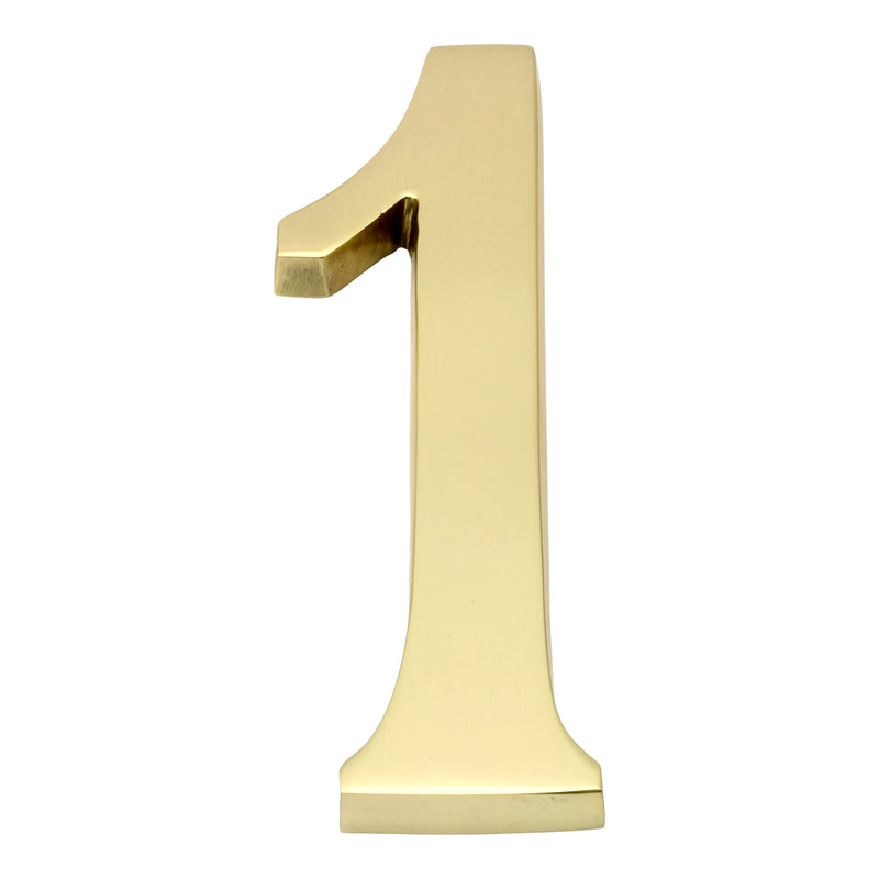 Large Bold Style Pin Fix Front Door Numbers - 102mm Height High - Polished Brass - 1