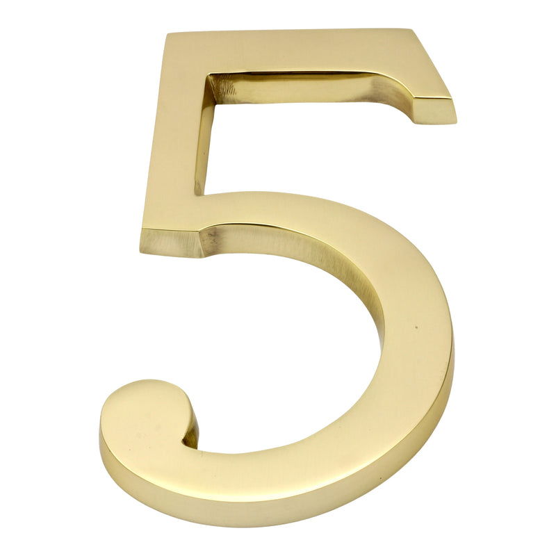 Large Bold Style Pin Fix Front Door Numbers - 102mm Height High - Polished Brass - 5