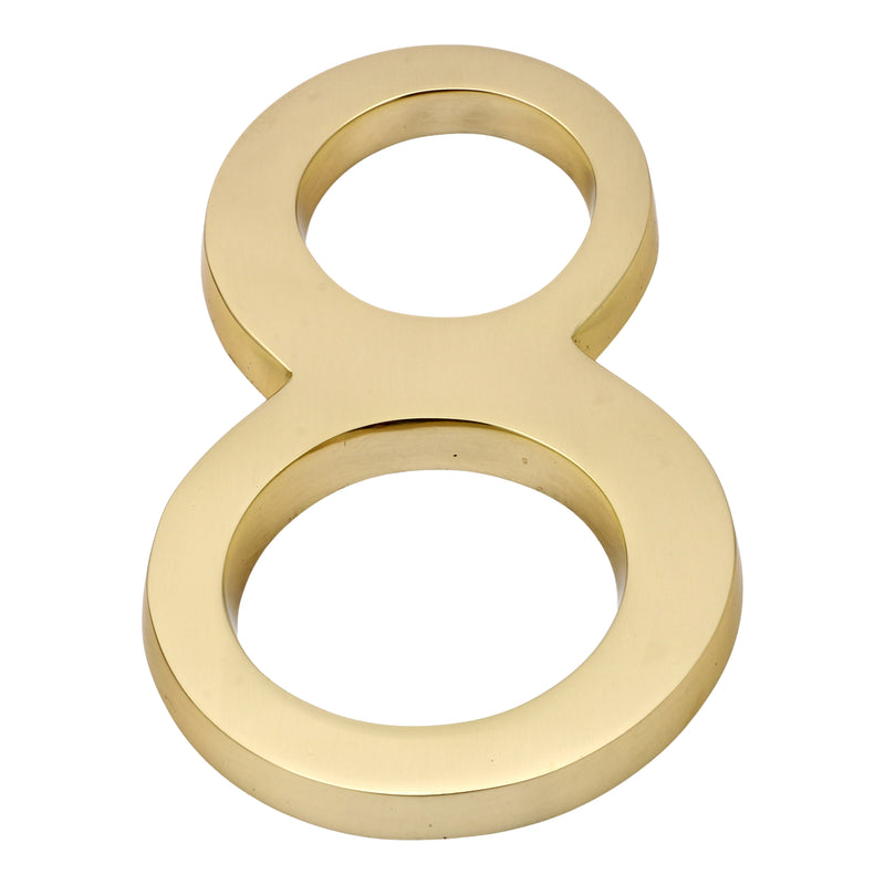 Large Bold Style Pin Fix Front Door Numbers - 102mm Height High - Polished Brass - 8