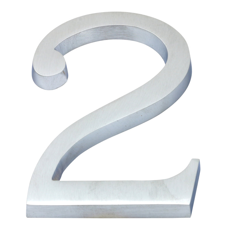 Large Bold Style Pin Fix Front Door Numbers - 102mm Height High - Satin Chrome Number 2