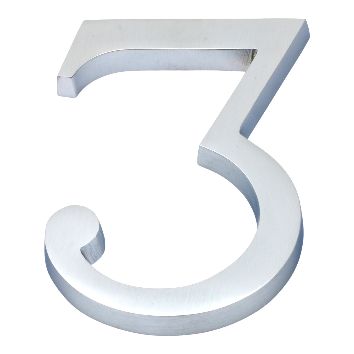 Large Bold Style Pin Fix Front Door Numbers - 102mm Height High - Satin Chrome Number 3
