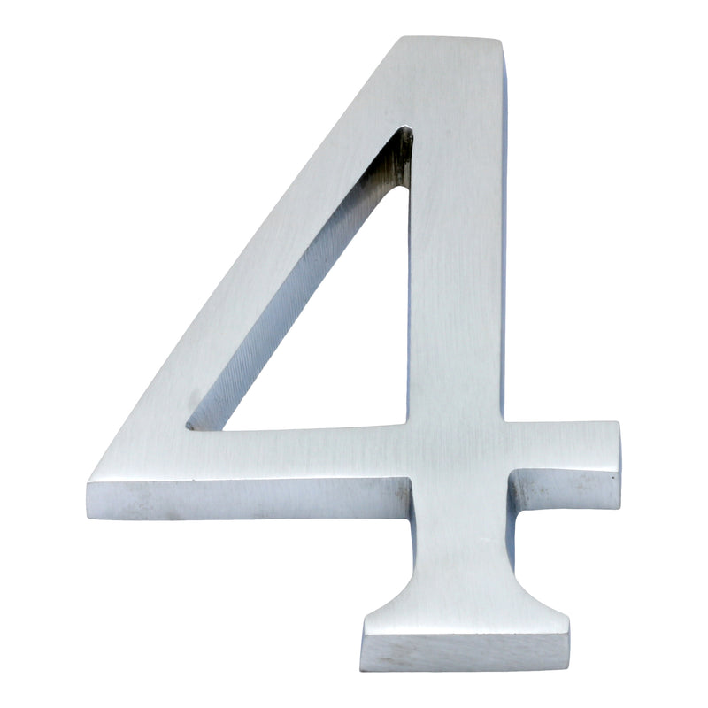 Large Bold Style Pin Fix Front Door Numbers - 102mm Height High - Satin Chrome Number 4