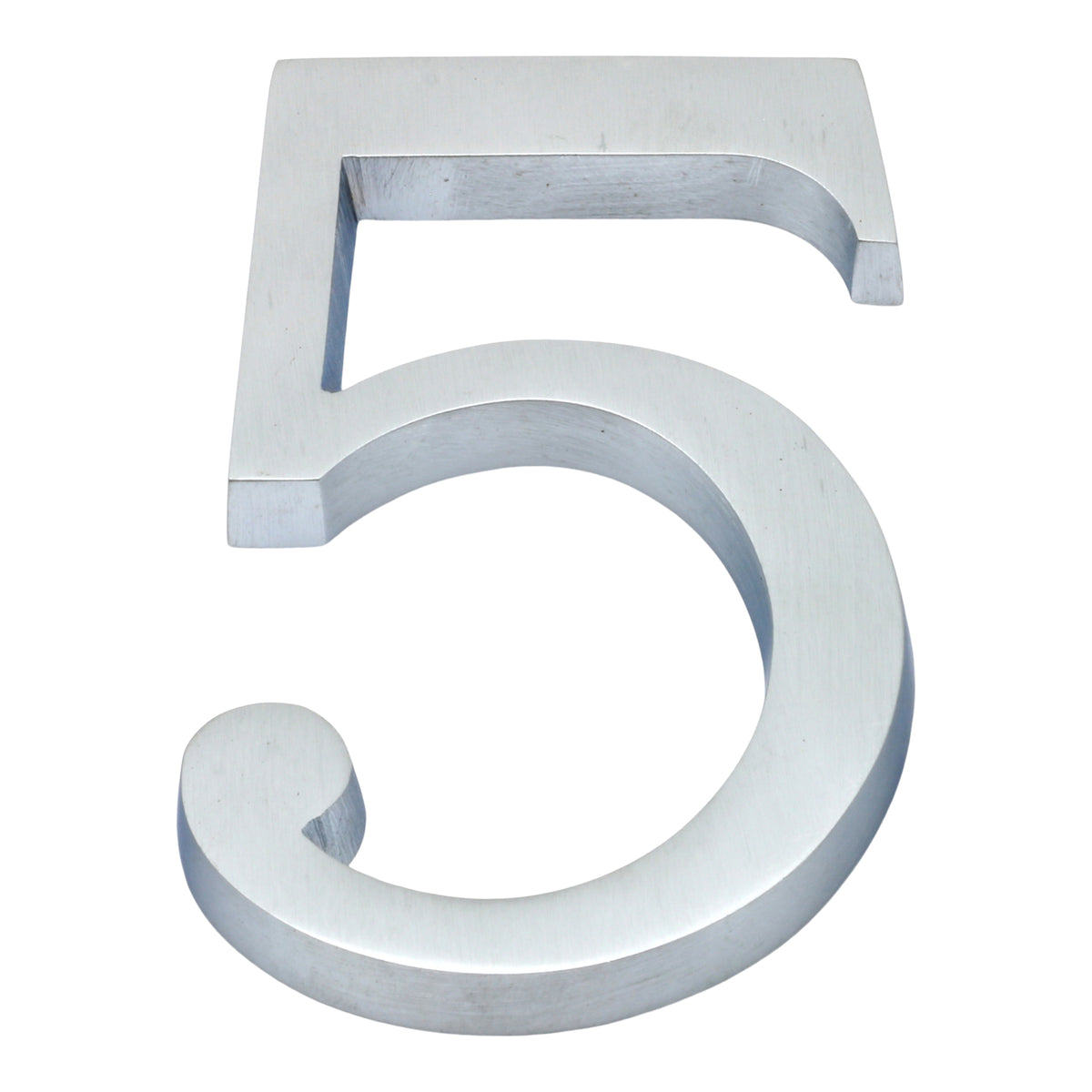 Large Bold Style Pin Fix Front Door Numbers - 102mm Height High - Satin Chrome Number 5