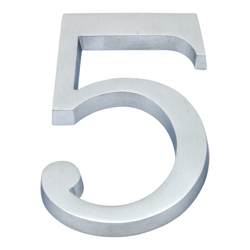 Large Bold Style Pin Fix Front Door Numbers - 102mm Height High - Satin Chrome Number 5