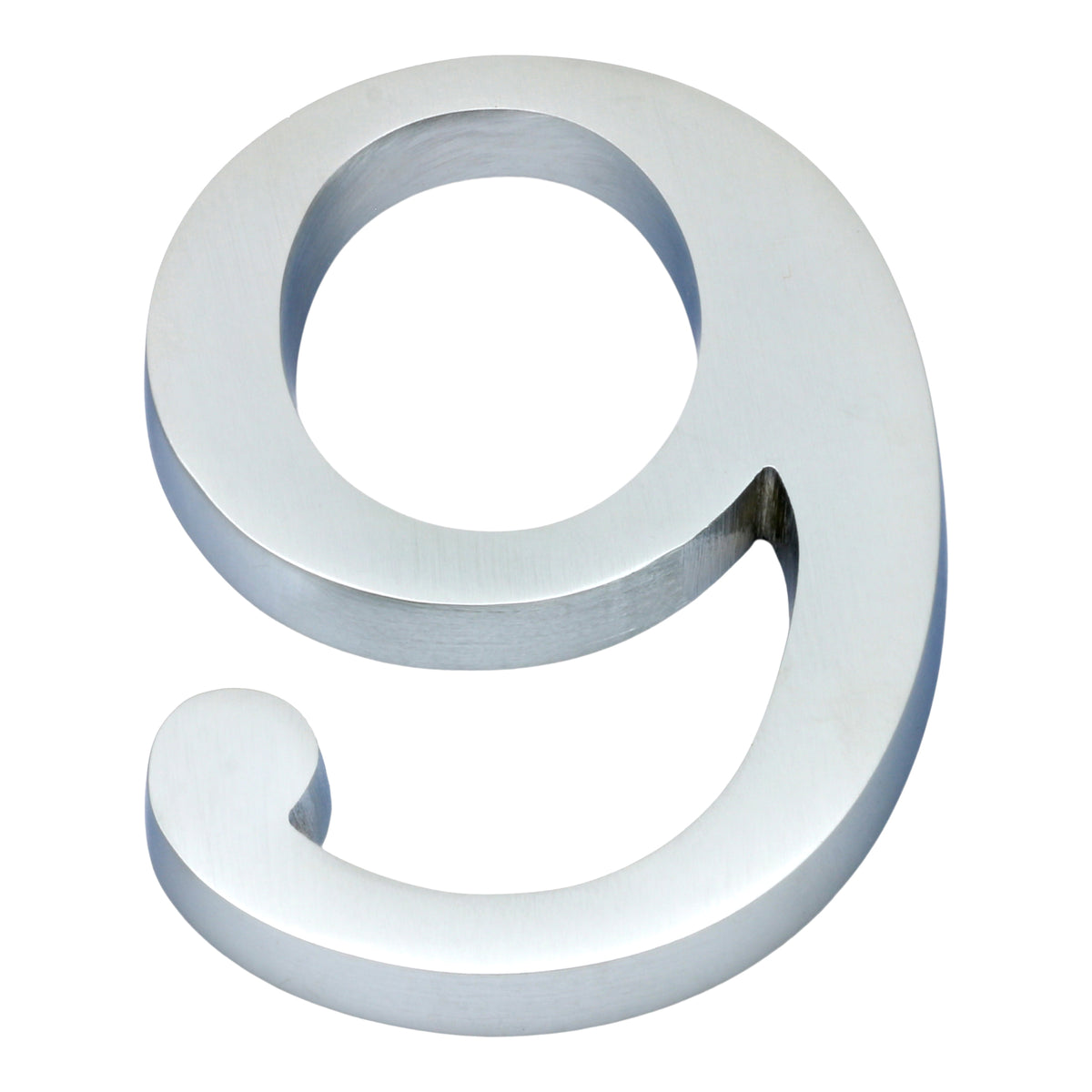 Large Bold Style Pin Fix Front Door Numbers - 102mm Height High - Satin Chrome Number 9
