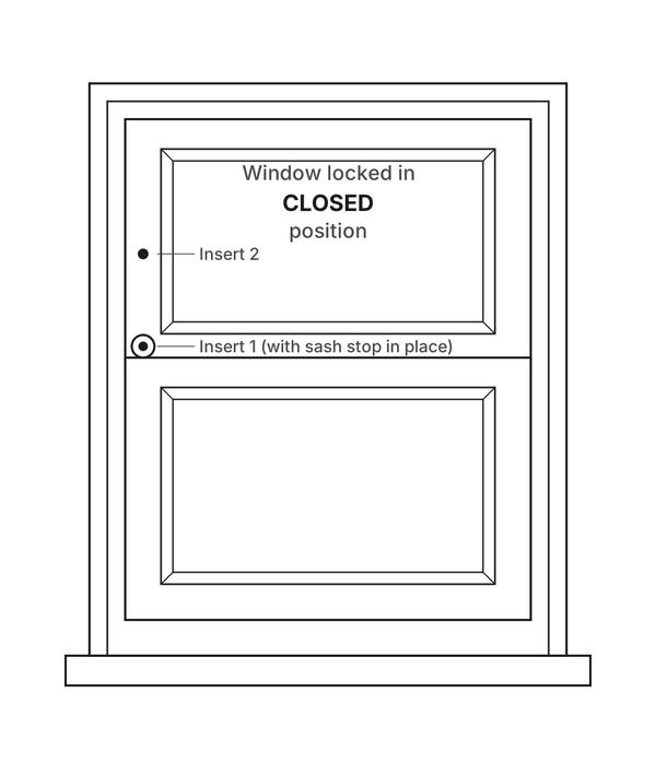 Sliding sash window locked in closed position using a sash stop