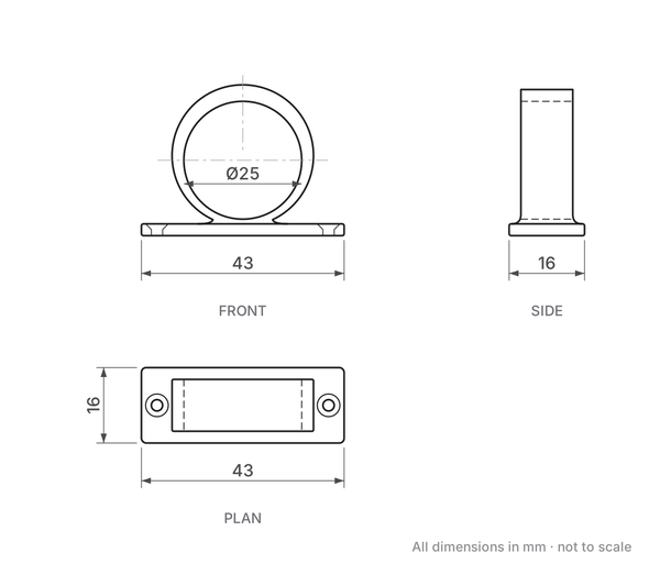 Sash window ring dimensions - 43mm x 16mm backplate, 25mm inner ring diameter