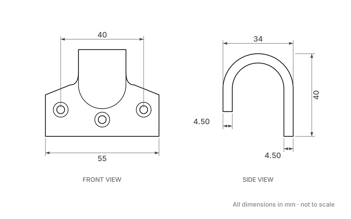 Sash Lift dimensions diagram - 55mm x 40mm, 34mm projection