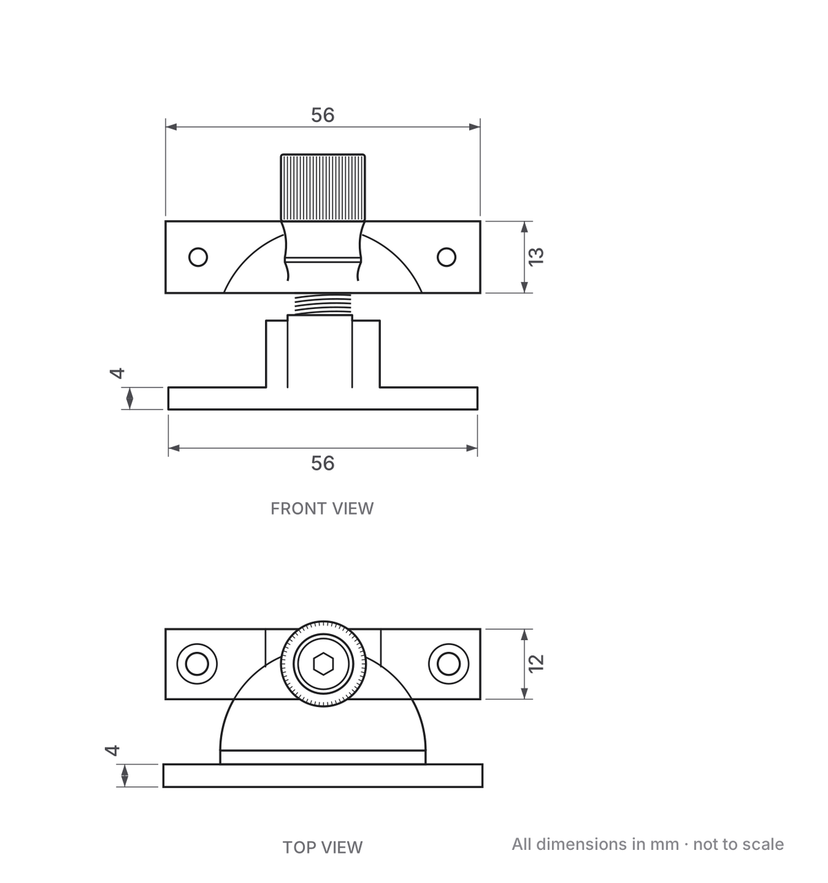 Narrow Pattern Locking Brighton Style Sash Window Fastener - dimensions diagram