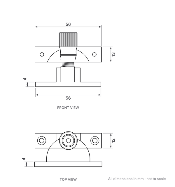 Narrow Pattern Locking Brighton Style Sash Window Fastener - dimensions diagram