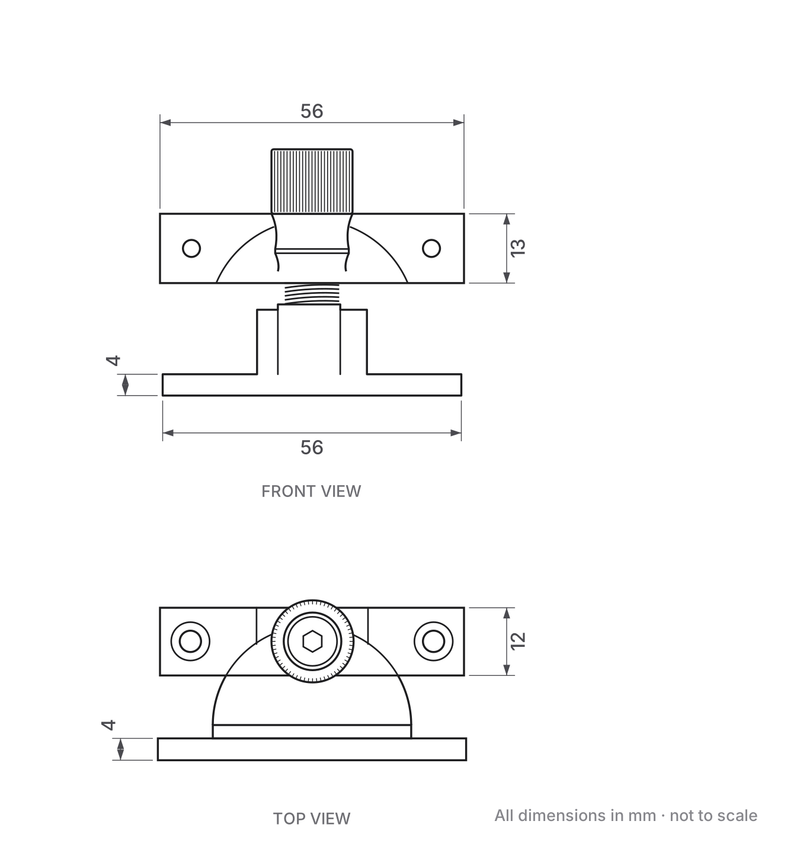 Narrow Pattern Locking Brighton Style Sash Window Fastener - dimensions diagram