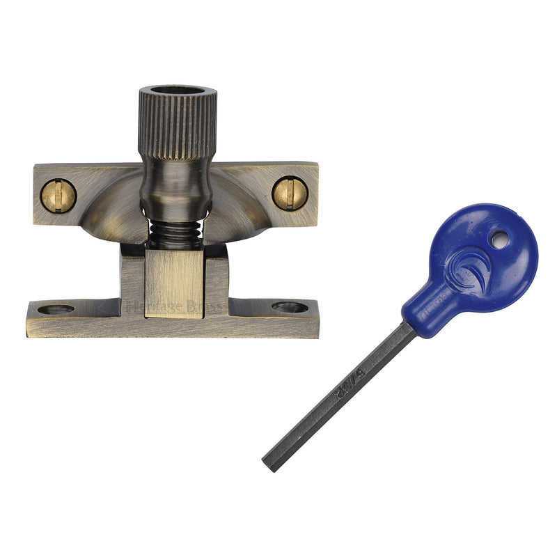 Narrow Pattern Locking Brighton Style Sash Window Fastener - Antique Brass (Gloss Lacquered)
