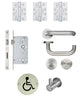 Accessible / Disabled WC Toilet Door - Lift Lever To Lock - Ironmongery Kit - For Non Fire Rated Doors - Satin Stainless Steel Ironmongery