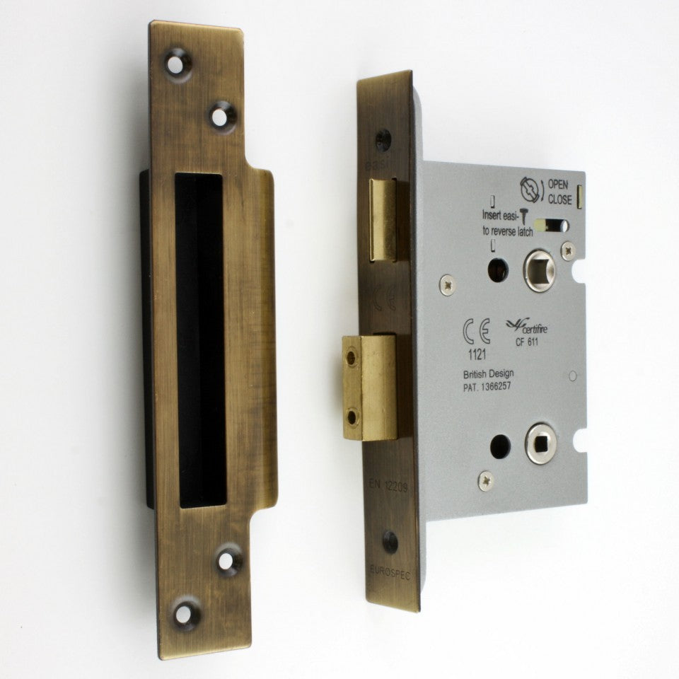 Architectural Quality Bathroom Mortice Lock - CE Marked - Fire Rated - Certifire Aprroved - Antique Brass