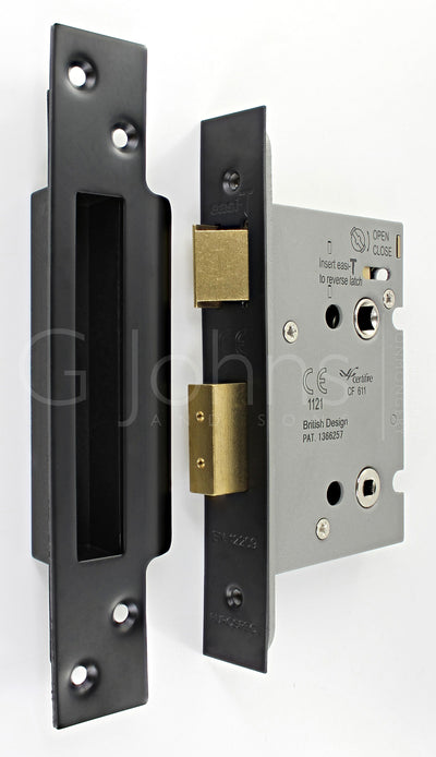 Architectural Quality Bathroom Mortice Lock - CE / UKCA Marked - Fire Rated - Certifire Approved - Matt Black