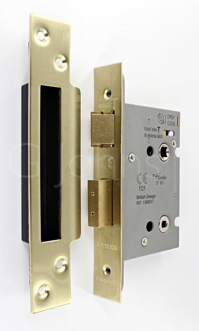 Architectural Quality Bathroom Mortice Lock - CE / UKCA Marked - Fire Rated - Certifire Approved - Satin Brass Plated