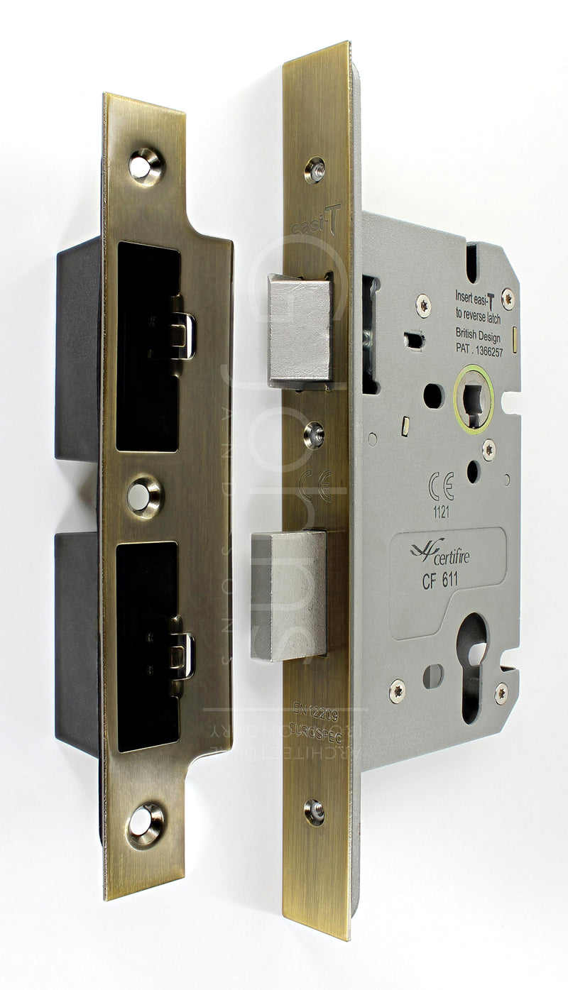 Architectural Quality DIN Style Euro Profile Sash Lock - CE Marked - Fire Rated - Certifire Aprroved - Antique Brass