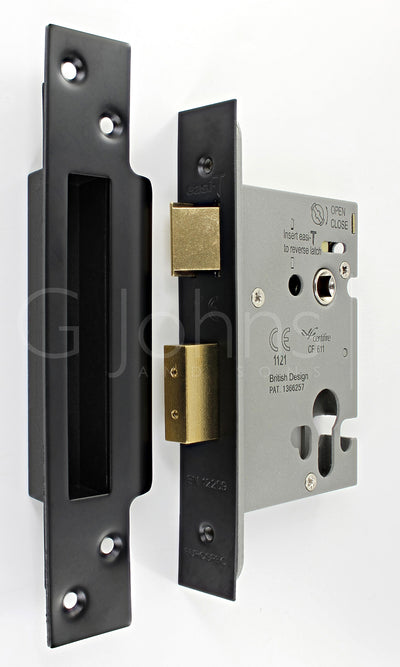 Architectural Quality Euro Profile Mortice Sash Lock Case - CE / UKCA Marked - Fire Rated - Certifire Approved - Matt Black