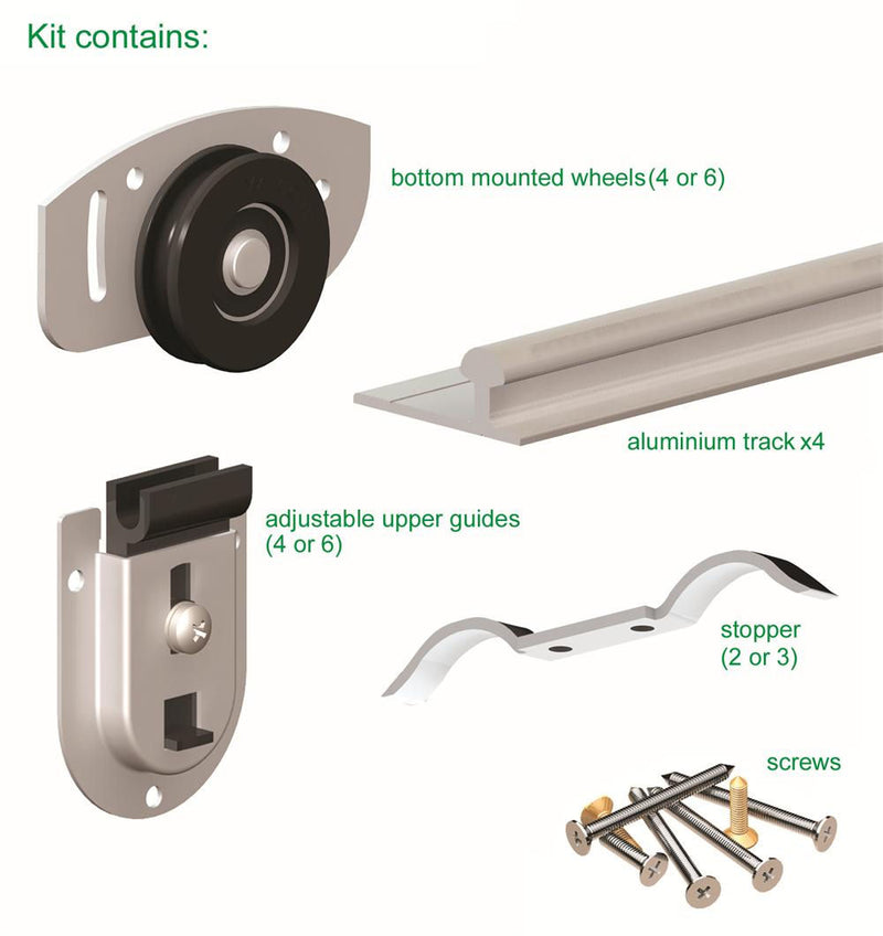 Bottom Rolling Sliding Door Gear System For Cupboard Doors - For Doors Up To 70kg In Weight