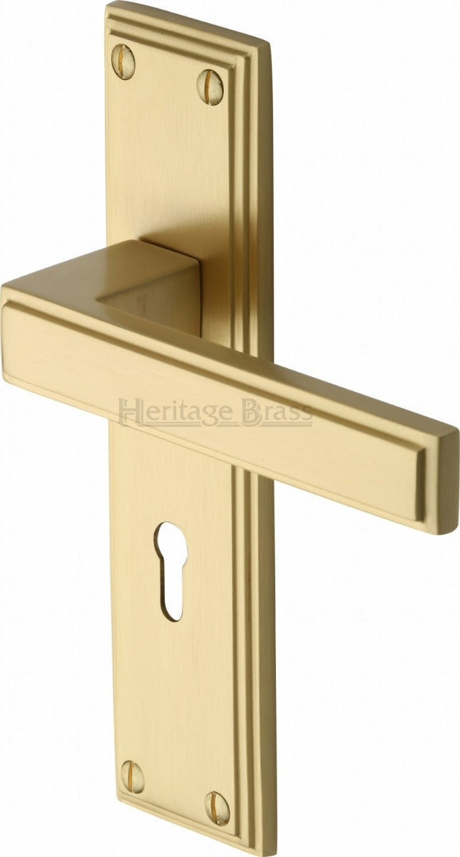 Atlantis Lever Door Handles On A Backplate - Satin Brass