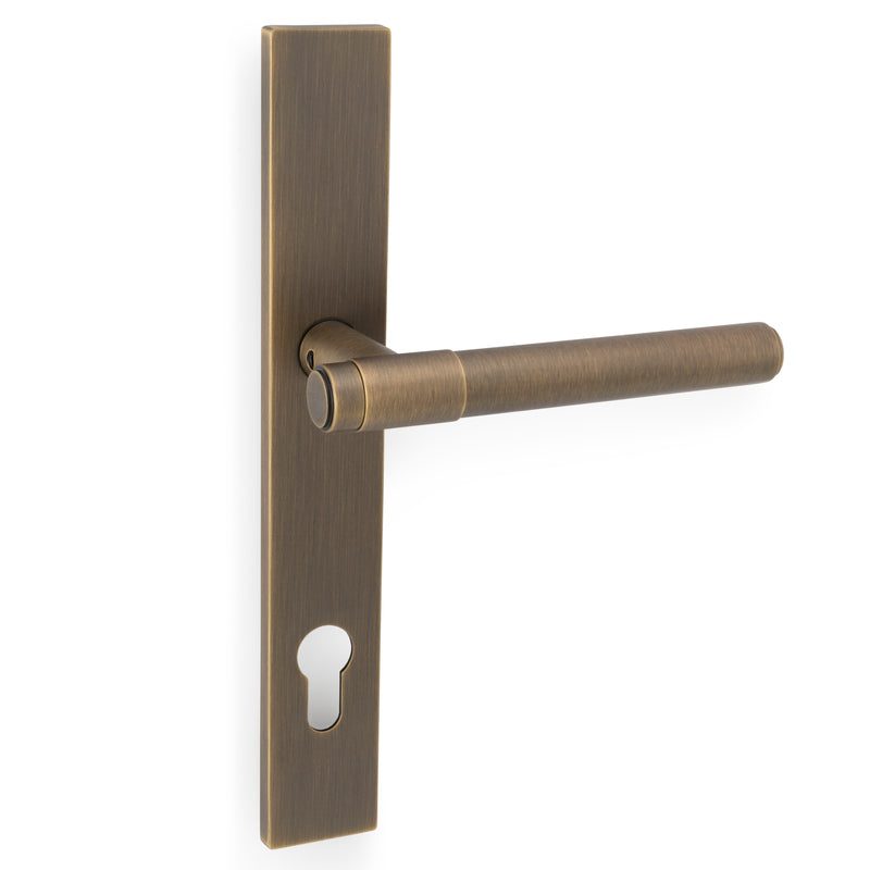 Kingston Plain Lever Multi Point Door Lever Handles - 92mm Euro Centres - 212mm Bolt Centres - 244mm x 36mm Back Plate - Antique Brass
