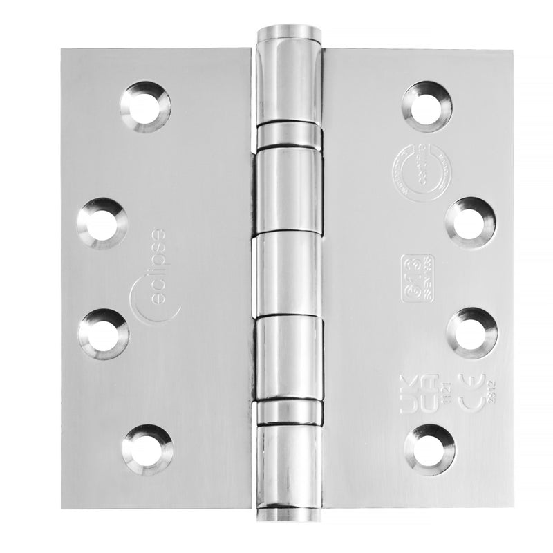 Ball Bearing Broad Butt Projection Hinges - Grade 13 - Fire Rated - CE / UKCA Marked - Certifire Approved - 120kg Weight Limit - 102mm x 102mm - Polished Stainless Steel