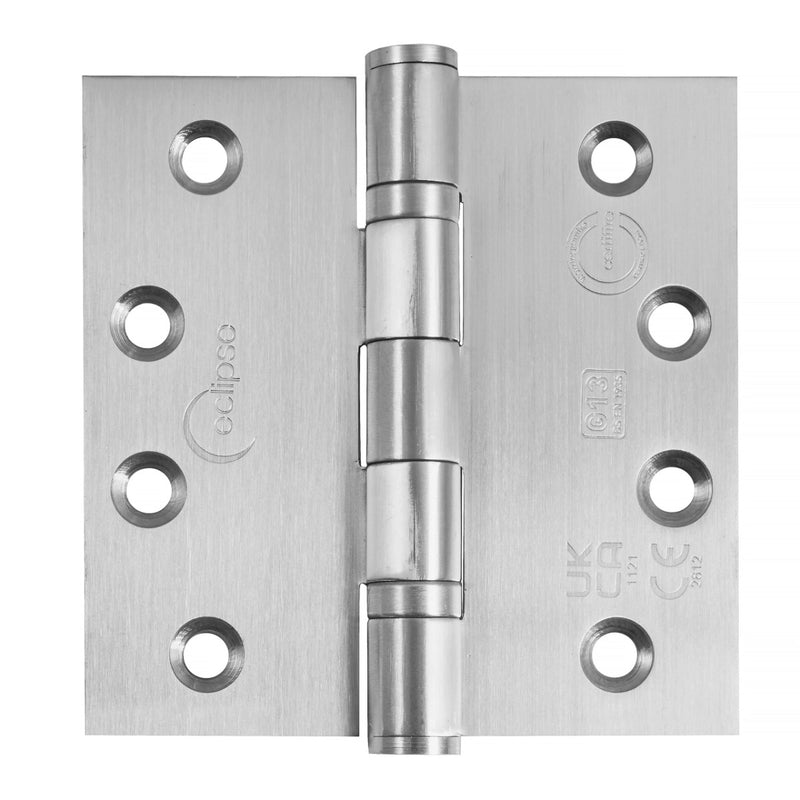 Ball Bearing Broad Butt Projection Hinges - Grade 13 - Fire Rated - CE / UKCA Marked - Certifire Approved - 120kg Weight Limit - 102mm x 102mm - Satin Stainless Steel