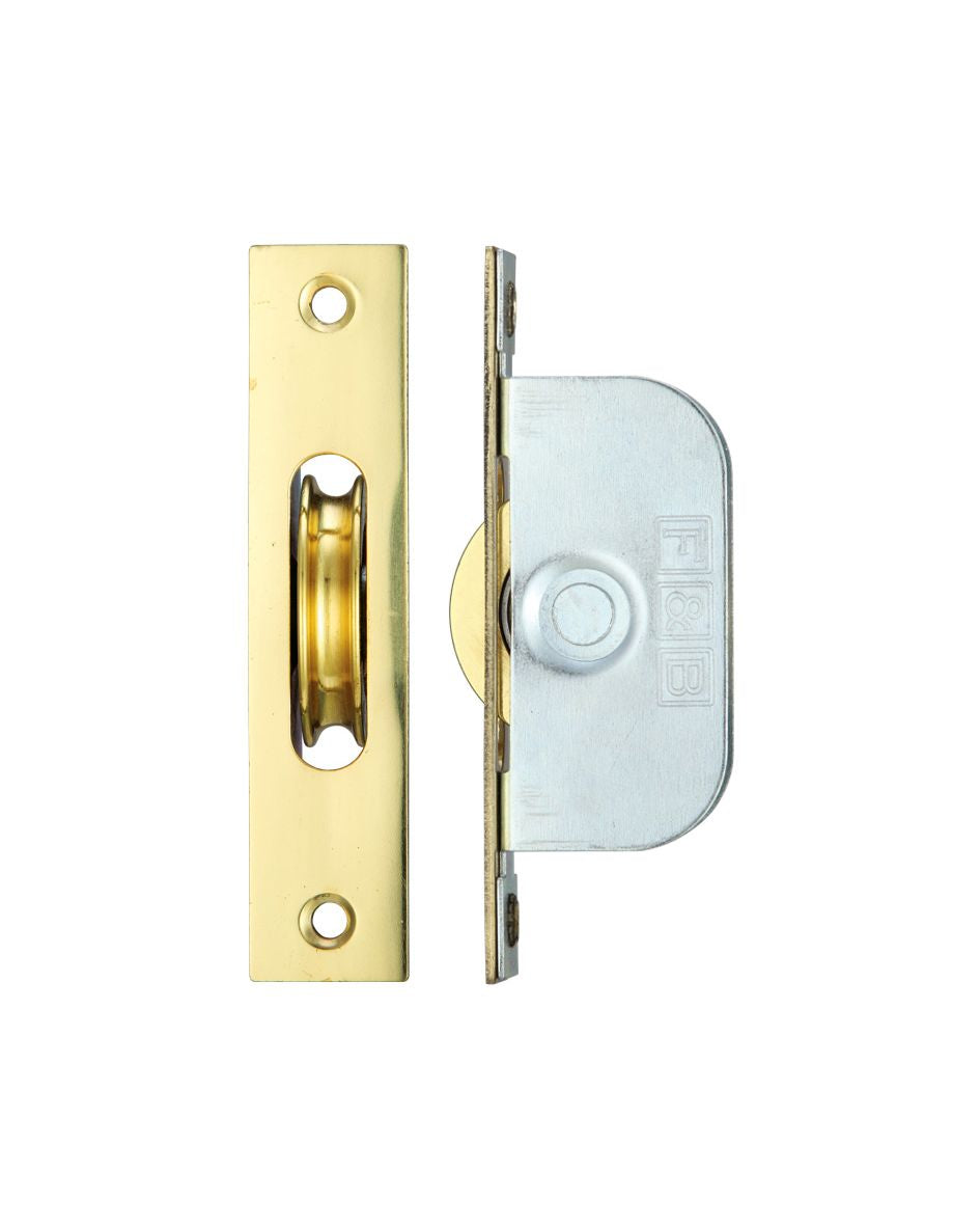 Ball Bearing Pulleys - Square Forend - For Sliding Sash Windows With Solid Brass Wheel - Polished Brass